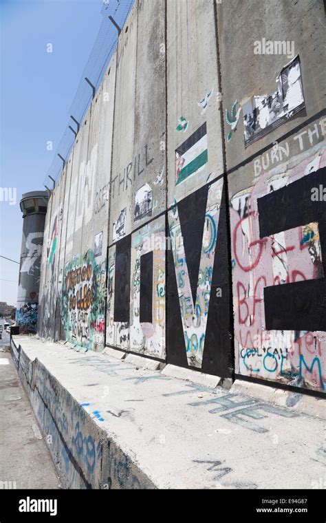 Graffiti covered Israeli security wall, Bethlehem, Palestine Stock ...