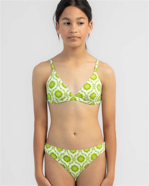 Shop Kaiami Girls Gidget Triangle Bikini Set In Green Fast Shipping