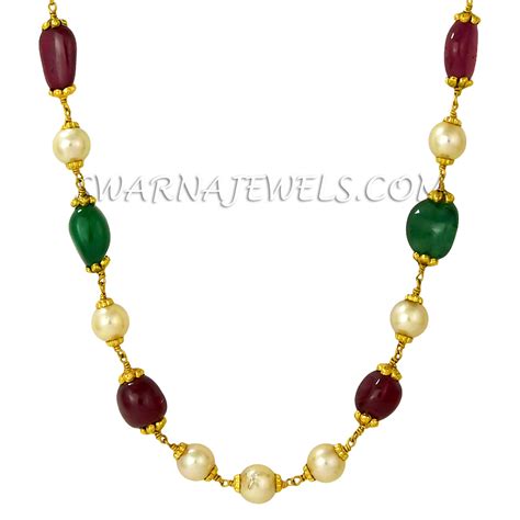 Ruby Emerald Pearl Chain With Nakshi Balls WStCh11