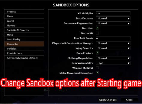 Project Zomboid Change Sandbox Settings