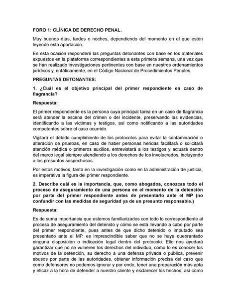 FORO 1 Clínicas DE Derecho Penal Septiembre Octubre 2023 FORO 1