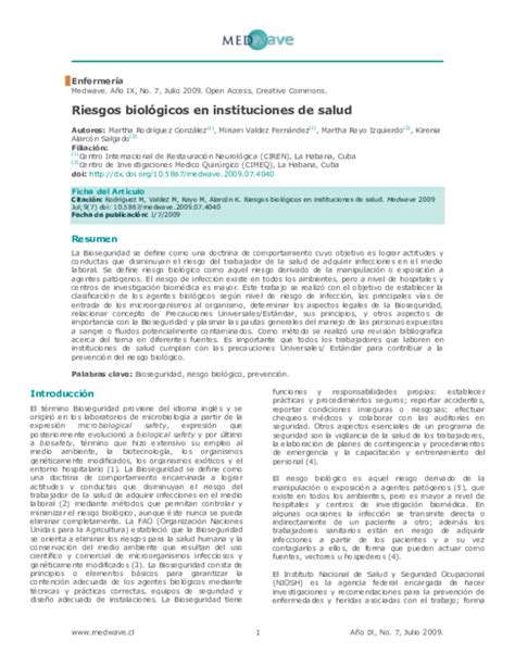 Pdf Riesgos Biológicos En Instituciones De Salud Miriam Valdez