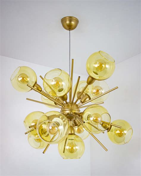 Lustre Pendente Bolas Vidro Mbar Dourado Fosco Iluminamundo