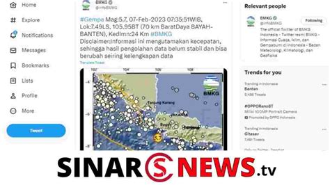 BMKG Gempa Bumi M 5 2 Di Bayah Banten Terasa Hingga Jakarta Dan Depok