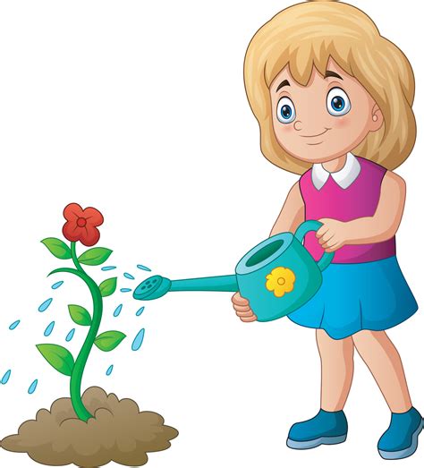 Illustration of a cute little girl watering flower 6732226 Vector Art ...