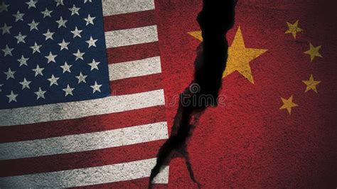 United States Vs China Flags On Cracked Wall Stock Illustration