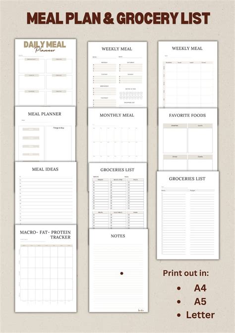 Simple Grocery Food Weekly meal planner with grocery list Printable ...