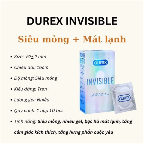 TẶNG GEL DUREX Bao cao su Durex Invisible Bạc hà Siêu mỏng Nhiều gel