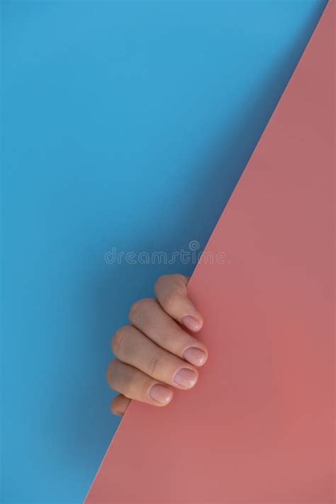Stylish Nude Beige Female Nails On Blue Pink Background Modern Trendy Stylish Beautiful