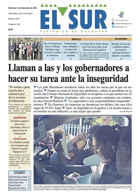 El Sur Peri Dico De Guerrero Portada De Este De Diciembre De