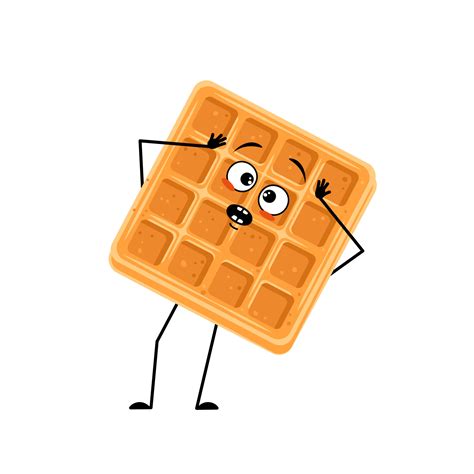 Cute character belgian waffle with emotions in panic grabs his head