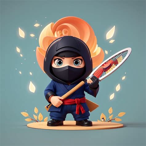 Cute Ninja Stiflingly Hot Holding Handheld Fan Cartoon Vector Icon Illustration People Holiday