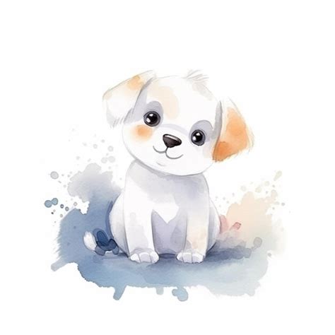 Desenho Em Aquarela De Um Cachorrinho Fundo Azul E As Palavras