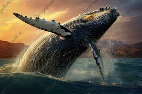 Majestic humpback whale breaching at sunset (4290345)