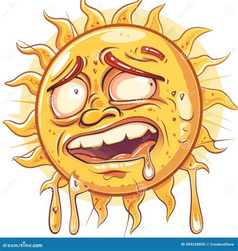 Clipart Of Sun Cartoon Feeling Sweaty White Background Stock