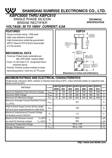 KBPC604 Datasheet PDF Shanghai Sunrise Electronics