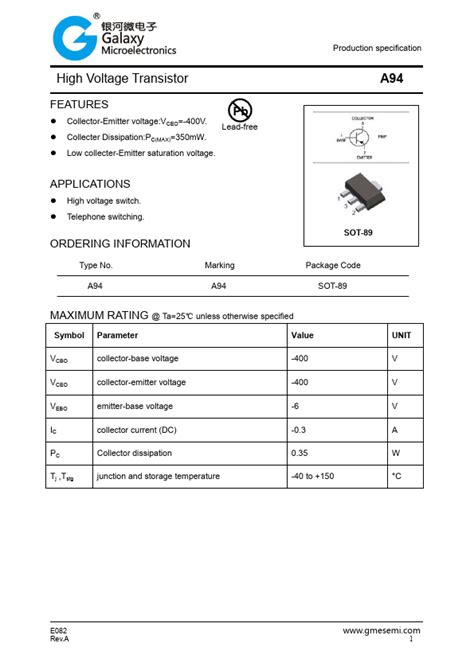 A94 Datasheet High Voltage Transistor