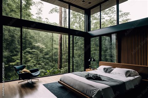 modern bedroom with views of the outdoors Image. There are sizable ...