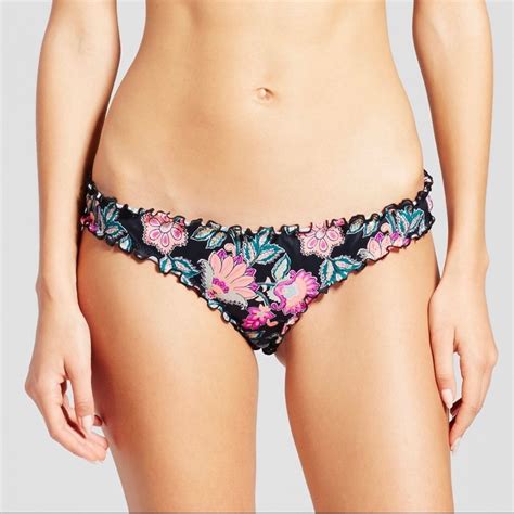 Shade Shore Ruffle Cheeky Bikini Bottom Black Flora Gem