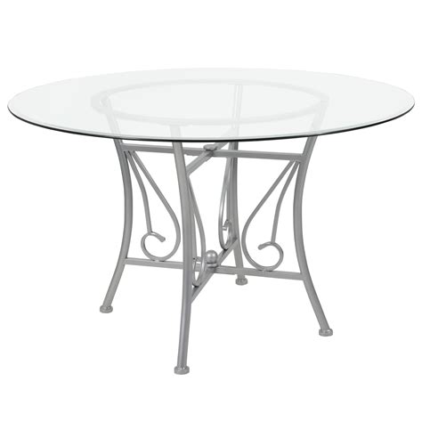 Flash Furniture Princeton 48 Round Glass Dining Table With Silver Metal Frame