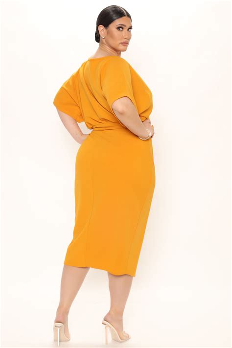 Please Hold Midi Dress Mustard Fashion Nova