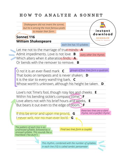 Shakespearean Sonnet English Language Arts Literature Teacher Poster