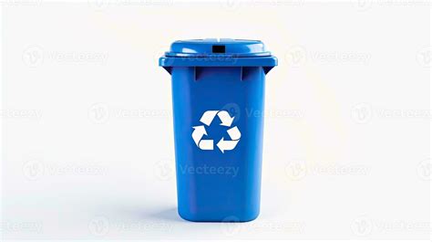 A Blue Recycle Bin With Recycle Symbol Isolated On White Background