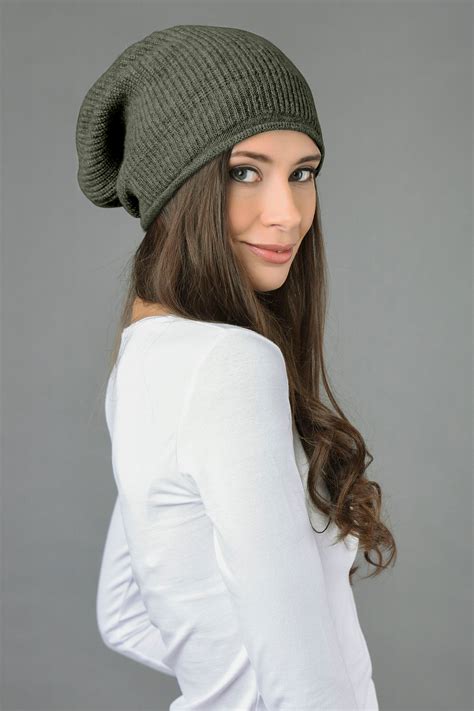 100 Pure Cashmere Slouchy Beanie Hat Ribbed Knitted Luxury Super Soft