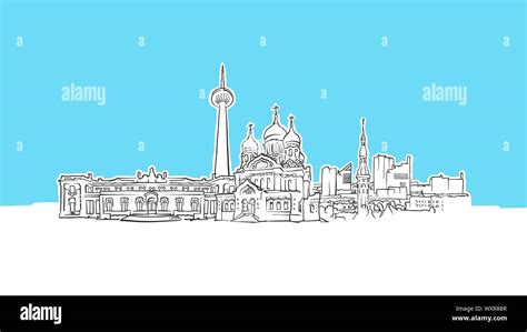 Tallinn Estonia Skyline Panorama Vector Sketch Hand Drawn Illustration