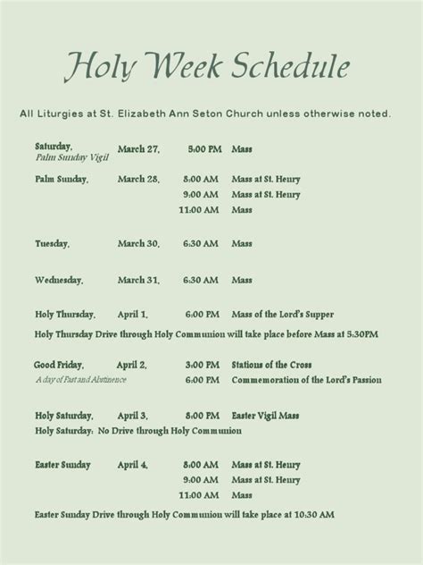 Holy Week Schedule 2021 Pdf