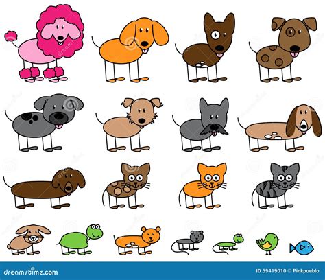 Vector Collection of Cute Stick Figure Pets Stock Vector - Illustration ...