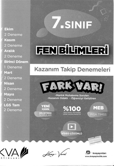 FEN BİLİMLERİ KAZANIM TAKİP DENEMELERİ FARK VAR KVA YAYINLARI Limon