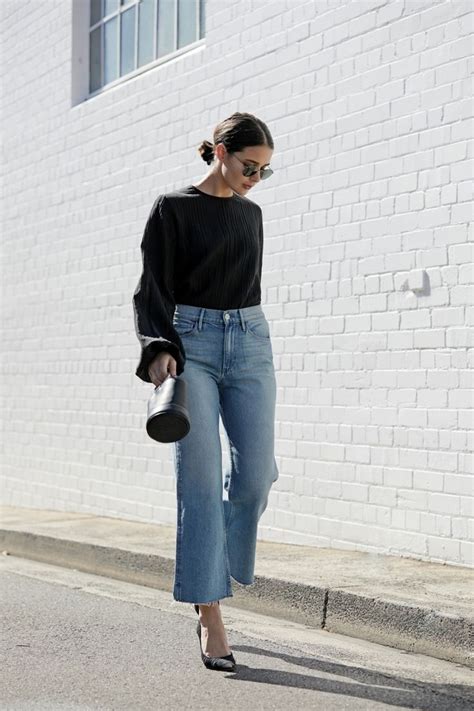 Cropped Wide Leg Jeans Street Style Black And Denim Outfit Harperandharley Denim