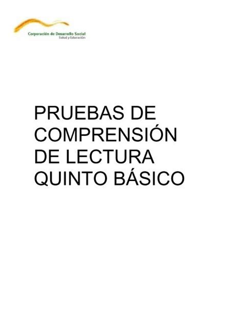 Pruebas De Comprensi N De Lectura Quinto B Sico