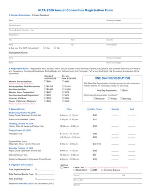 Fillable Online Alta Alta Annual Convention Registration Form One