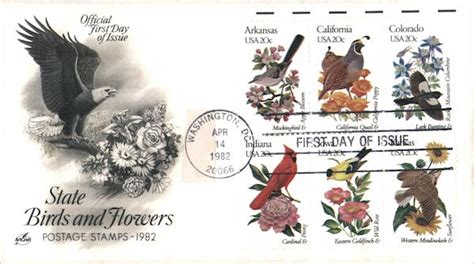 State Birds And Flowers Postage Stamps 1982 Block Of Stamps First Day