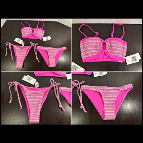L Space Swim Lspace 3pc Bikini Set Maya Toplennox Camacho Bottoms Electric Pink Stripe S
