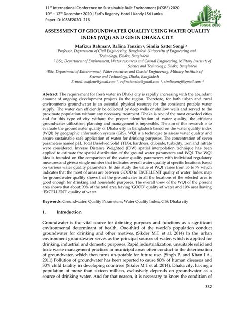 Pdf Assessment Of Groundwater Quality Using Water Quality Index Wqi