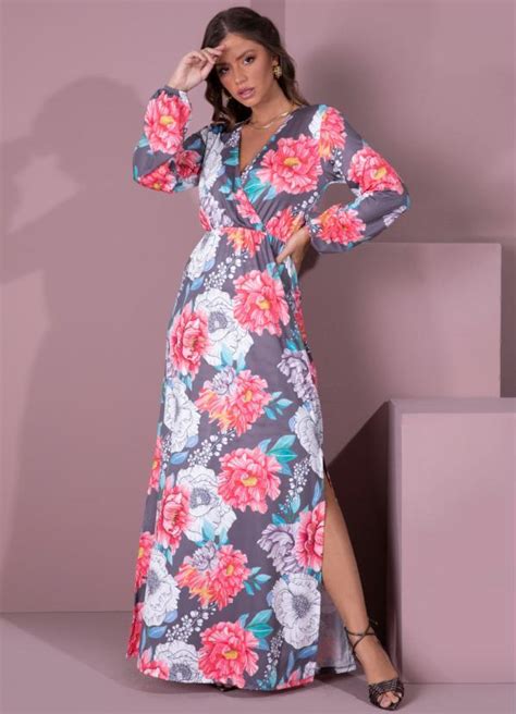 Vestido Big Floral Com Decote Transpassado Quintess