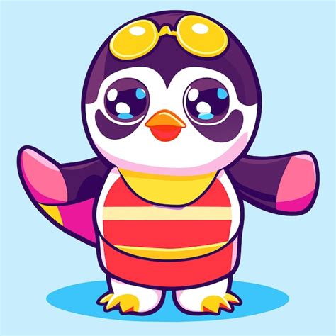 Lindo personaje de dibujos animados de pingüino con un traje de verano