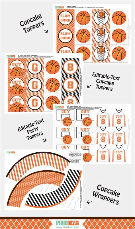 Basketball Cupcake Toppers Printable Basketball Party Decorations