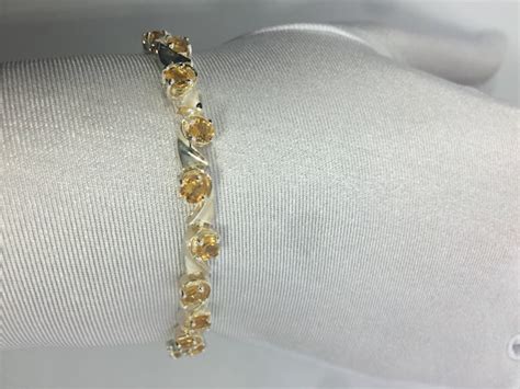 Vintage Golden Citrine Sterling Silver Tennis Bra Gem