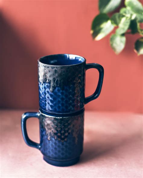 Midnight Indulgence Dark Blue Coffee Mugsset Of 2