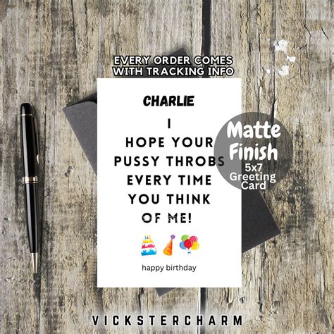 Personalized Naughty Happy Birthday Card For Her Pussy Throbs Vulgar Cards Custom Dirty