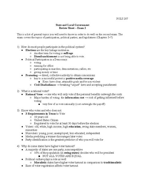 POLS 207 Review Sheet 2 POLS 207 State And Local Government Review