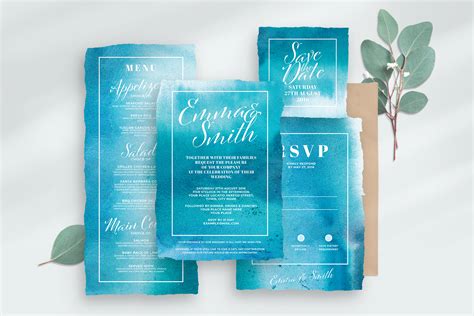 Watercolor Blue Wedding Invitation [PSD] - BrandPacks