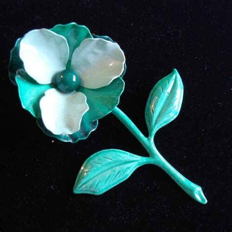 Vintage Enameled Flower Brooch Etsy