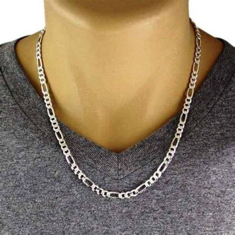 Mens 925 Sterling Silver Figaro Chain Necklace 150 Etsy