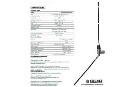 SIRIO BOOMERANG27W CB 27 Mhz Fiber Antenna 1/4 Wave Balcony.