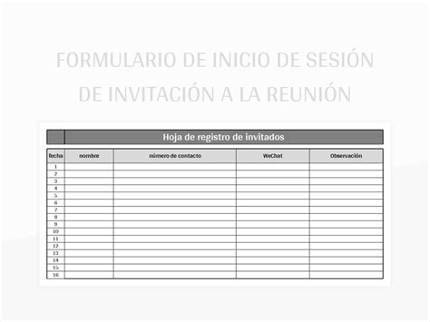 Plantilla De Excel Formulario De Inicio De Sesión De Invitación A La